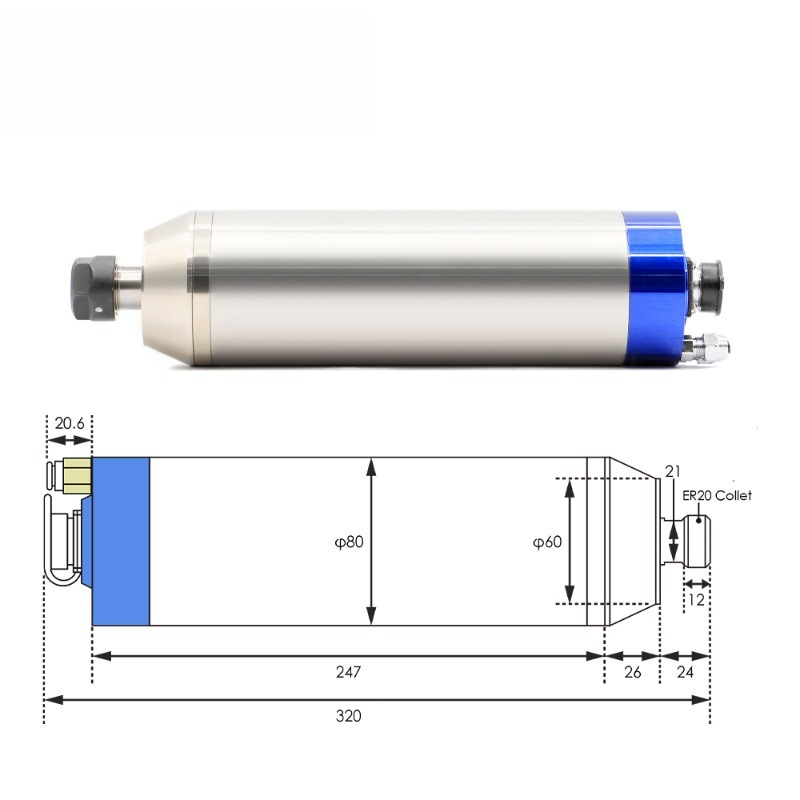 2.2kw ER20 D80 12000rpm/24000r - đánh giá và giá 2.2Kw Water Cooled Spindle Kit Vfd