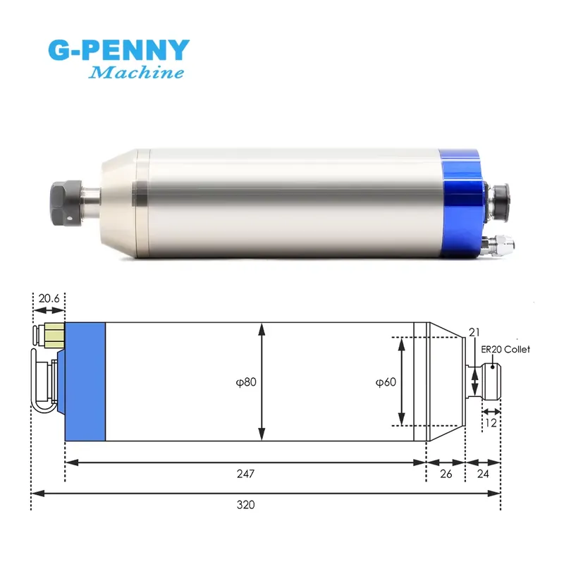 G-Penny 2.2kw ER20 D80 12000rp - đánh giá và giá 2.2Kw Water Cooled Spindle Kit Vfd